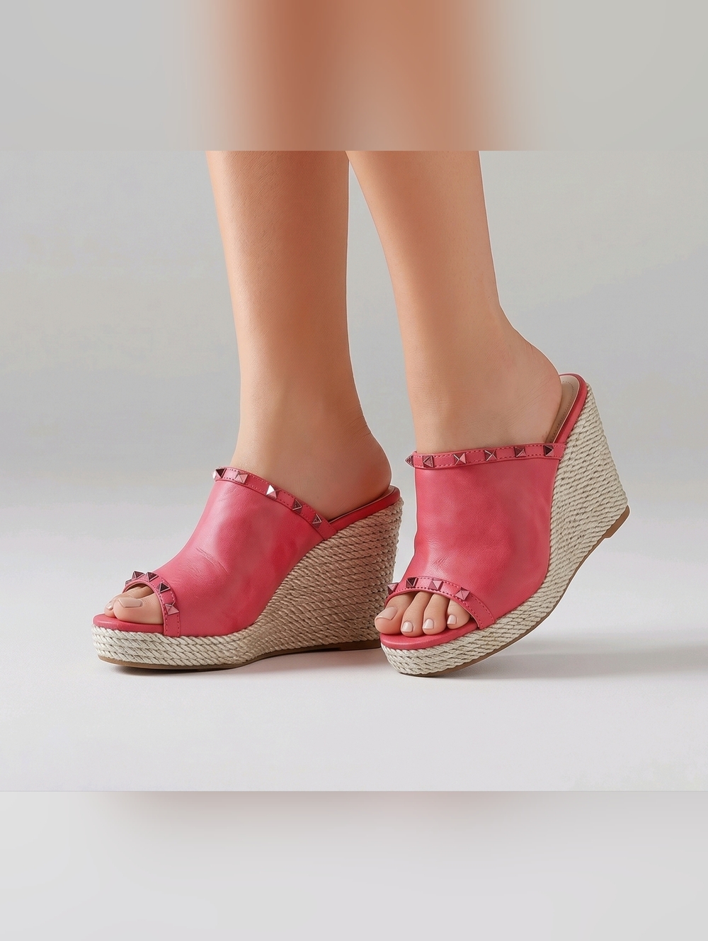 NATURE BREEZE | Size 10 | Melon Red | Studded Espadrille Platform Wedges